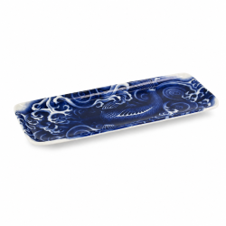 Plat sushi japonais Carpe 28,5 cm en porcelaine décor koi et vagues