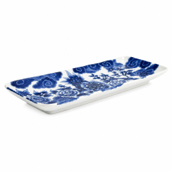 Plat sushi japonais Shishi 28,5 cm en porcelaine bleue et blanche - vue de profil