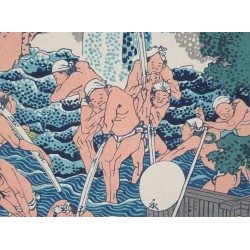 Détail des pèlerins se purifiant sous la cascade de Roben de Hokusai
