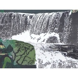 Gros plan sur les effets d'eau et la cascade gravée par Kiyoshi Otani