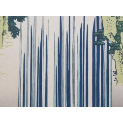 Détail des longues colonnes d'eau des chutes de Yoro dans l'estampe de Hokusai