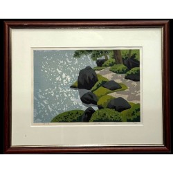 Jardin du temple Shinkōin | Estampe originale de Masao Ido