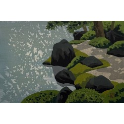 Jardin du temple Shinkōin | Estampe originale de Masao Ido