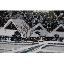 Paysage enneigé de mon village natal | Estampe originale de Masao Ido