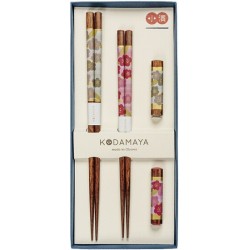 Coffret de 2 paires de baguettes japonaises Ume KODAMAYA avec 2 repose-baguettes