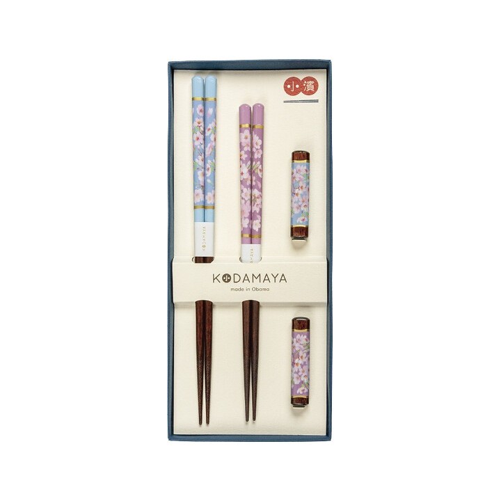 Coffret de 2 paires de baguettes japonaises Sakura KODAMAYA avec 2 repose-baguettes