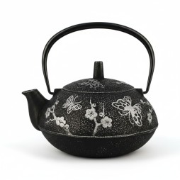 Théière en fonte japonaise Papillon noir et argent, 0,6 litre