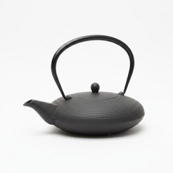 Théière en fonte japonaise noire au design plat à fines stries, 0,9 litre