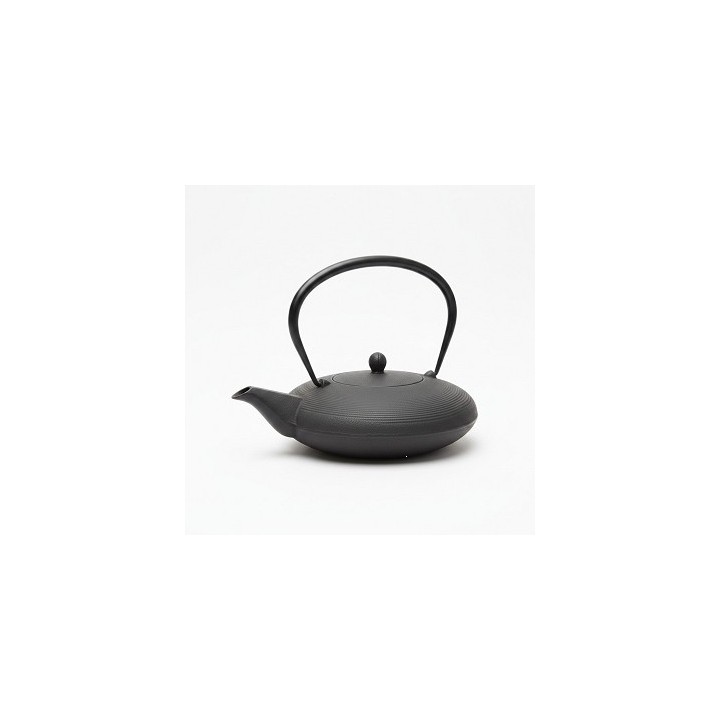 Théière en fonte japonaise noire au design plat à fines stries, 0,9 litre