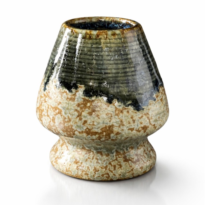 Support à fouet matcha japonais ∅7cm beige moucheté et coulure vert-noir