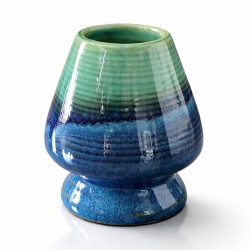 Support à fouet matcha kusenaoshi en céramique de Mino, émail Hekikai bleu et vert