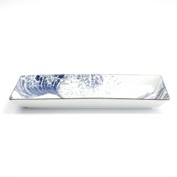 Plat à sushi japonais Hokusai Nami vu de profil, 23,2 x 11,5 cm