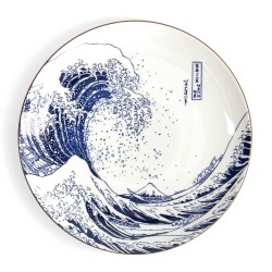 Grande assiette Hokusai Nami Ø 25,2 cm vue de dessus, la Grande Vague face au mont Fuji