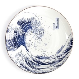 Grande assiette Hokusai Nami Ø 25,2 cm vue de dessus, la Grande Vague face au mont Fuji