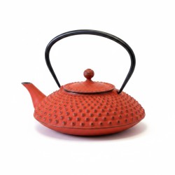 Théière en fonte japonaise Arare plate 1,2L rouge, fabriquée au Japon
