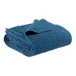Plaid TANA en coton stonewashed nid d'abeille irrégulier, couleur touareg