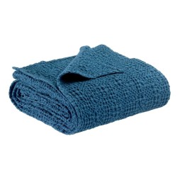 Plaid TANA en coton stonewashed nid d'abeille irrégulier, couleur touareg