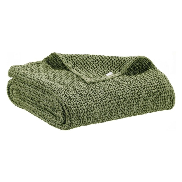 Plaid MAÏA en coton recyclé nid d'abeille, couleur eucalyptus