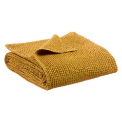 Plaid MAÏA en coton recyclé nid d'abeille, couleur safran