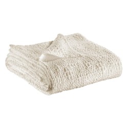 Plaid TANA en coton stonewashed nid d'abeille irrégulier, couleur craie