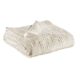 Plaid TANA en coton stonewashed nid d'abeille irrégulier, couleur craie