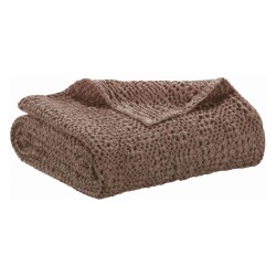 Plaid TANA en coton stonewashed nid d'abeille irrégulier, couleur café