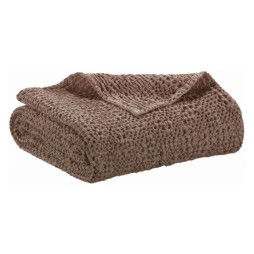 Plaid TANA en coton stonewashed nid d'abeille irrégulier, couleur café