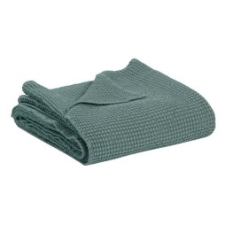 Plaid MAÏA en coton recyclé nid d'abeille, couleur vert de gris