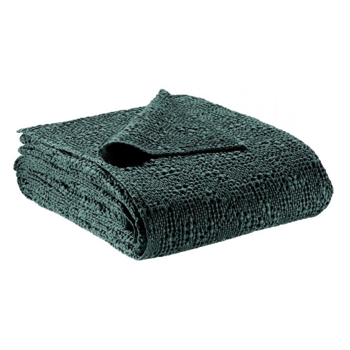 Couvre-lit TANA en coton stonewashed nid d'abeille irrégulier, couleur bleu de Prusse
