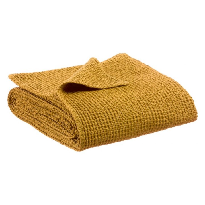 Couvre-lit MAÏA en coton recyclé nid d'abeille, couleur safran