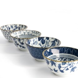 Bols à riz japonais FLORIKA en porcelaine bleu et blanc