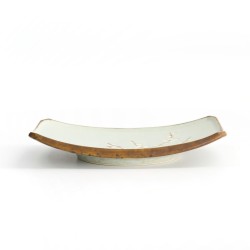 Assiette japonaise SAKURA vue de profil, bord brun émaillé