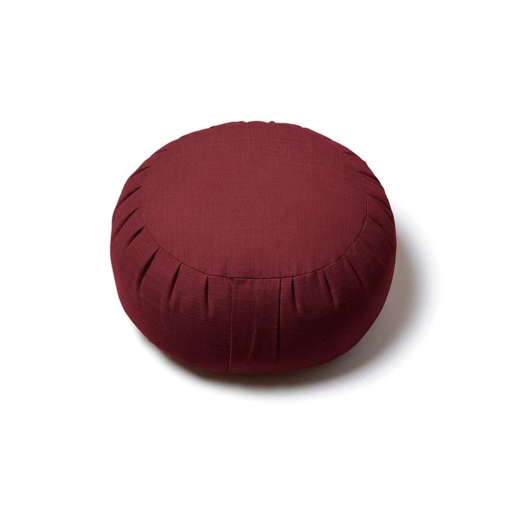 Zafu coussin de méditation claret, rouge bordeaux, en coton, garni de balle de millet