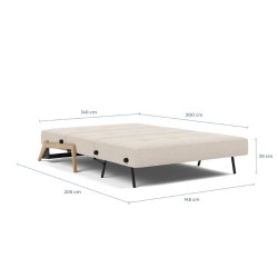 Dimensions du CUBED 140 ouvert : couchage 140 x 200 cm, H. 38 cm