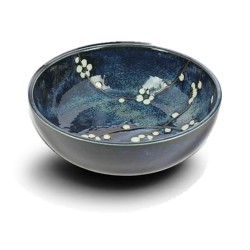 Saladier japonais cerisier bleu nuit en porcelaine, branches de cerisier en fleurs à l'intérieur