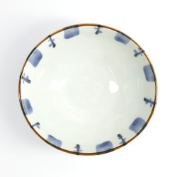 Bol tayo japonais vu de dessus, frise de traits bleus à l’intérieur et bord brun