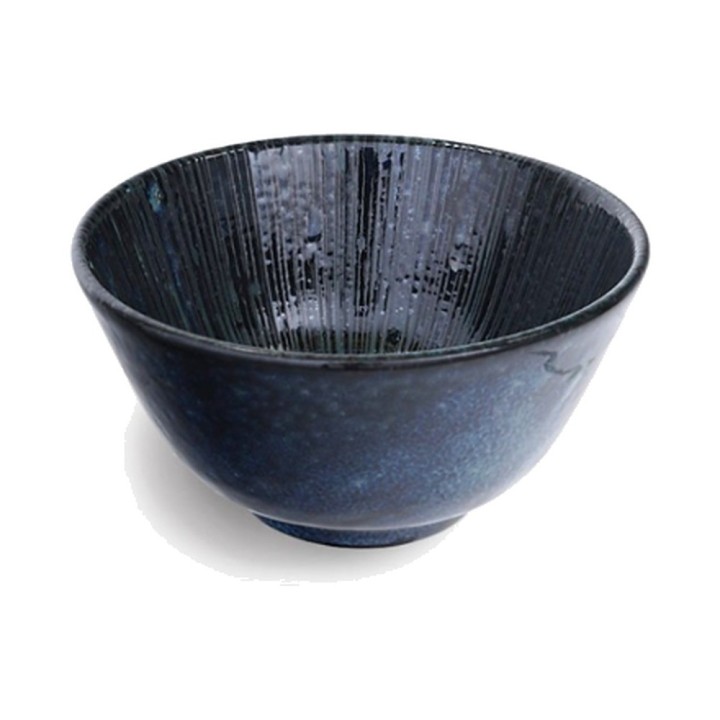 Bol à riz japonais COSMOS en porcelaine bleu nuit, décor rayonnant à l’intérieur