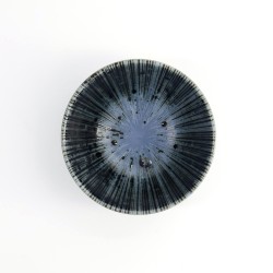Bol à riz japonais COSMOS vu de dessus, rayons bleus et gouttes d’émail comme un ciel étoilé