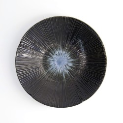Plat creux japonais COSMOS vu de dessus, rayons bleu clair partant du centre comme un ciel étoilé