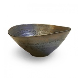 Bol ramen japonais ovale noir et bronze 23cm, émail métallisé, vue de trois quarts