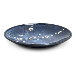 Assiette japonaise cerisier bleu nuit ∅25,5cm, vue de trois quarts