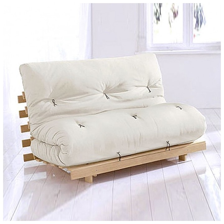 Canapé-lit ASICA avec futon MAKOURA écru, en position canapé