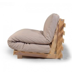Canapé-lit futon ASICA vue de face, futon avec housse beige