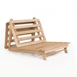 Structure de canapé-lit futon TAMIKO en hêtre massif brut, en position canapé