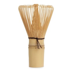 Fouet à matcha chasen en bambou naturel, brins recourbés et fil noir noué