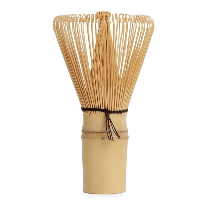 Fouet à matcha chasen en bambou naturel, brins recourbés et fil noir noué
