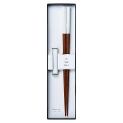 Paire de baguettes octogonales à bout blanc et repose-baguettes TILE TALE dans leur coffret