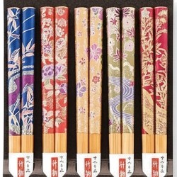 Gros plan sur les décors inspirés des tissus de kimono : bambou, pivoines, cerisiers, rivière et feuillage