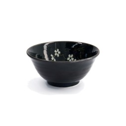 Bol japonais COBALT SAKURA bleu nuit à fleurs de cerisier blanches, vue de trois quarts