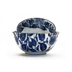 Set 2 bols en porcelaine du Japon, décor feuilles bleues